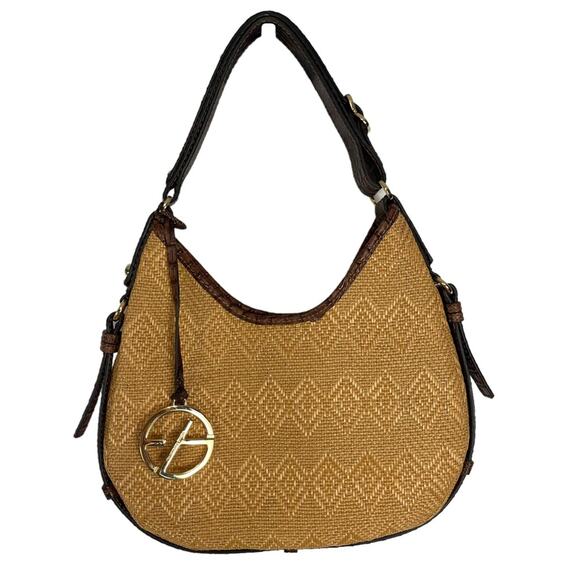 Francesco Biasia Straw Vegan Leather Trim Hobo Purse - Picture 1 of 9
